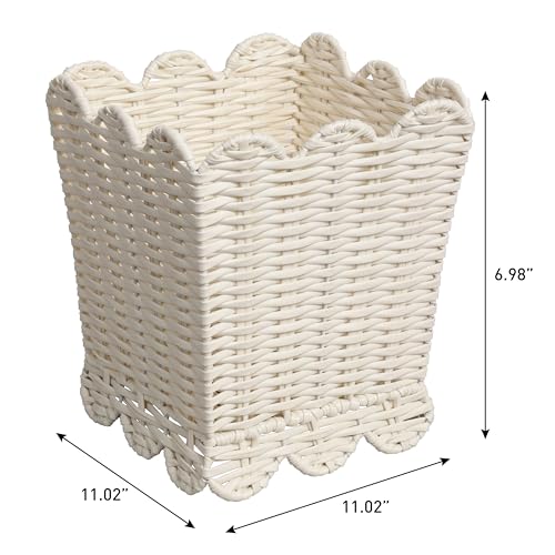 happimess Silas 3.3 Gal Square Wicker Resin Wastebasket, White, Set of 2