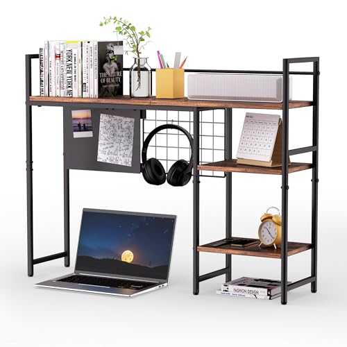 ZNMYDMT 38.5" 3-Tier Desktop Bookshelf | Desk Organizer Shelf & Computer Monitor Stand | Dark Brown Home Office Storage