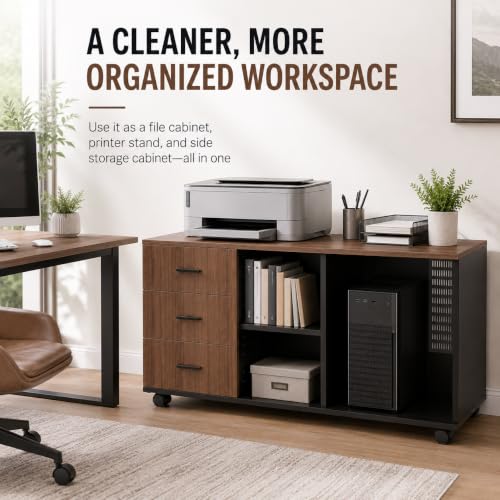 ORNDSDM 31.5" Rolling Printer Stand with Storage, Black Printer Cabinet