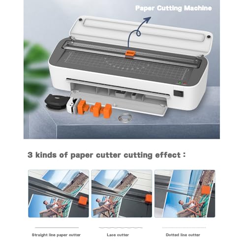 A4 Laminator,Hot/Cold Lamination,ABS Stop,with Paper Cutter/Corner Rounder/Perforator/Binding Ring/Laminating Film,for Recipe Cards,Photo and Document Protection,Etc.,White
