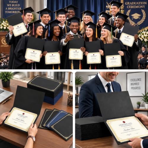 Black Certificate Holders (100 Packs), Diploma Covers Gold Foil Border