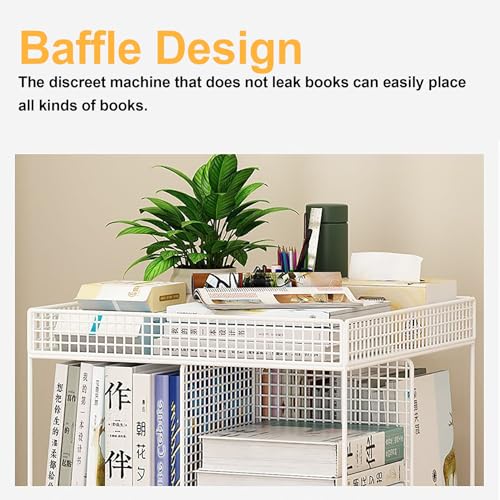 Atkits Four Sided Design Metal Rolling Cart Mobile Book Shelf Cart Moveable Bookshelf on Wheels,Magazine Rack Book Carts,Bookcases for Kids Children Students Study,Black