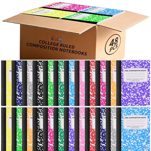 UZLU 48 Pack Mini Composition Notebooks 4.5x3.25 Inch College Ruled