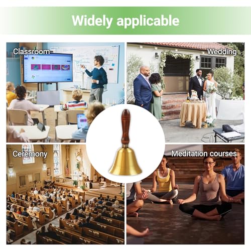 5 Pcs Solid Brass Handbell with Wooden Handle – Loud Hand Call Bell for Teachers, Classroom, Wedding, Restaurant, Office, Meditation & Elderly Care