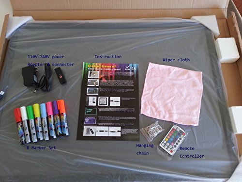 LED Illuminated Erasable Message Writing Board with Floor Stand Stainless Steel Rack, Marker Set and Other Accessories (24"X32" Board+Rack)