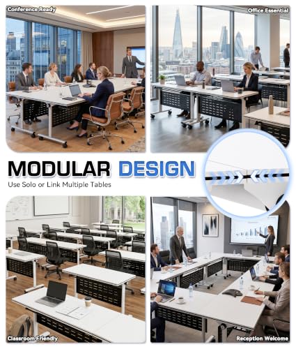 Folding Conference Table with Flip-Top & Locking Wheels – 47" Portable Training Table, Modular Nesting Meeting Desk with Carbon Steel Frame & Privacy Panel for Office,Classroom,Seminar & Exam Rooms