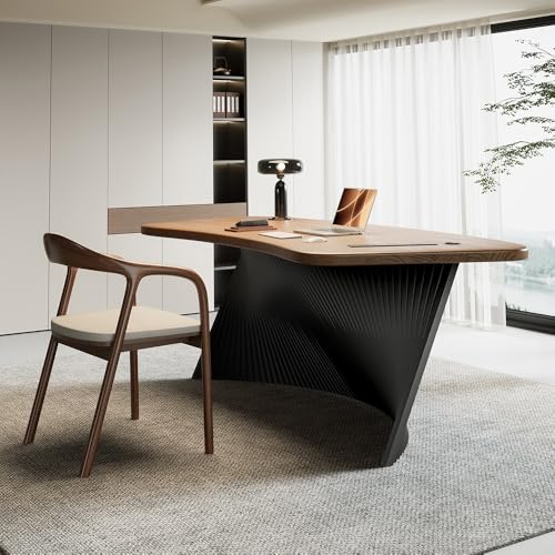 LINKIO Home Office Desks Single Boss Office Workbench, Curved Simple Business Solid Wood Study Table, Black Table Legs Modern Furniture Computer Table Desk(220x80x75cm)