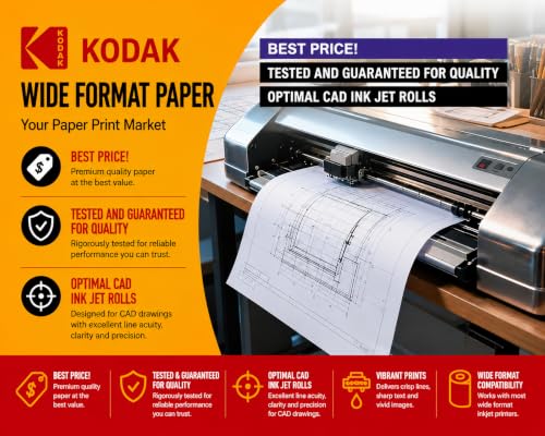 KODAK Wide Format Paper 24" x 150 FT 20# CAD Bond, 2" Core, 4 Rolls/Ctn