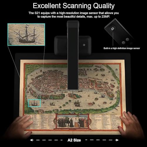 A2/A3 Large Format Book & Document Scanner, 26MP High Resolution Overhead Scanner, with Auto-Flatten & OCR, Non-Destructive Scanning for Maps, Newspapers