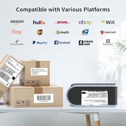 JADENS Bluetooth Thermal Label Printer, Wireless with Built-in Paper Bin