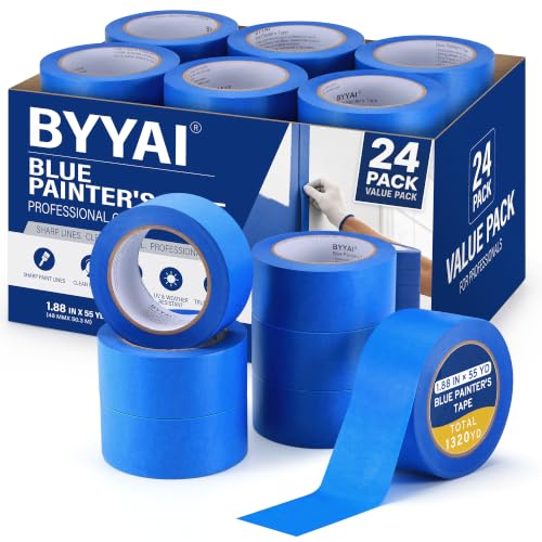 BYYAI 24 Rolls Painters Tape 2 Inch Wide, Blue Masking Tape Bulk 1320 Yards