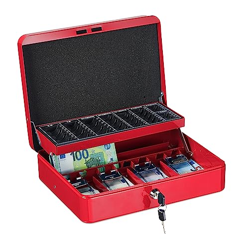 Relaxdays Cash Box, Coin Counter Tray Lockable Portable Change & Notes, H x