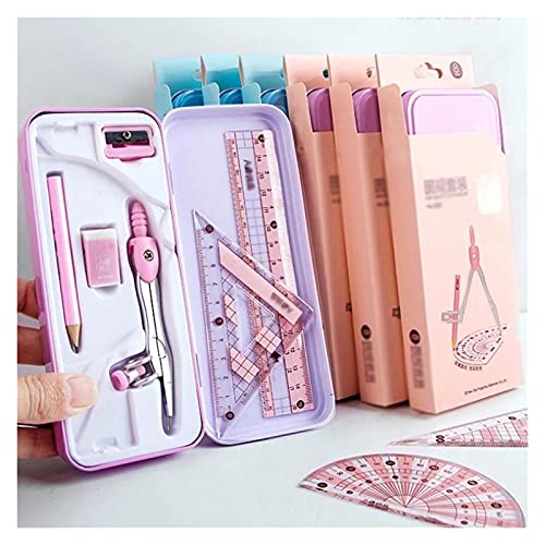 TXGJWRA Compasses Iron Packaging Compasses Ruler Stationery Set Math Geometry Tools for Students to Draw School Office Supplies Measuring Tools,Pink (Pink)