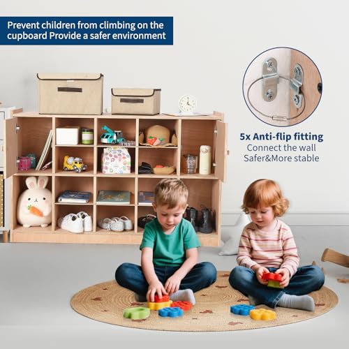 Tedyle 5-Section Cubby Storage Organizer with 12 Cubbies – Classroom Coat Locker with Anti-Tip Anchors, 2 Storage Boxes, 4 Casters & 5 Hooks for Daycare, Kindergarten & Home Use