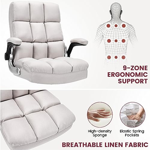 COSTWAY Ergonomic Home Office Chair, Large Swivel Computer Chair (Beige)