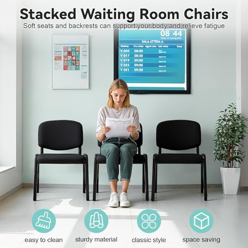 Stackable Ergonomic Office Guest Chairs - 5 Pack Armless Reception Waiting Room Chairs with Lumbar Support, 300Lbs Weight Capacity, Breathable Fabric & Sturdy Metal Frame for Office, School, Church B