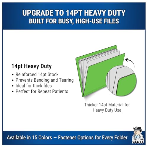 Green File Folders, Doctor Stuff, Legal Size Reinforced End Tab Folder, 14 pt Stock, Carton of 250
