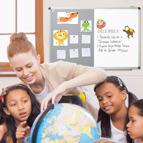 NEWPUTE White Board and Cork Board Combo - 48 x 36 Inches Large Dry Erase Whiteboard and Bulletin Board, Magnetic Wall Pin Display Board for Home, Classroom & Office, 36"x48" Grey