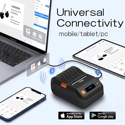 PUQU Bluetooth Thermal Label Printer, Portable Mobile Printer with Multi-Function App, Compatible with iOS and Android, Supports Text, Barcode, QR Code, Logo Printing (AQ20-Black-Indicator Lights)