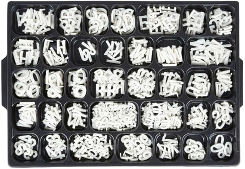 AARCO HFD.75 Helvetica 3/4" Universal Single Tab Letter and Number Double Set; 330 White Characters; Plastic; Characters Include Numbers and Letters; Single Tab on the Back; Assortment Tray