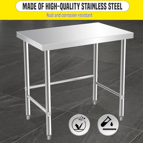 GlowSol Stainless Steel Table 48x24 Inch, NSF Heavy Duty Commercial Prep Table with Open Base, Metal Work Tabl-e for Restaurant Kitchen Home Hotel Food Prep