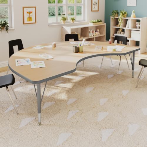 Flash Furniture 72" x 48" Kidney Activity Table, Light Natural, Short Legs