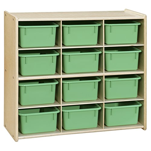 Contender 12-Cube Tray Cabinet for Organizing Children Art Supply, Kids Storage Organizer for Kindergarten Homeschool Supplies, Greenguard Gold Certified, Lime Green