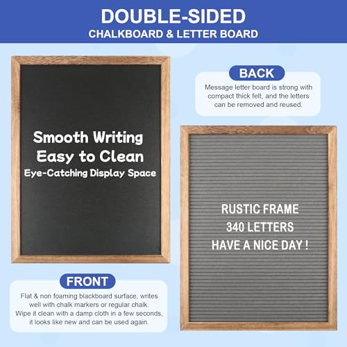 12x16 inch Double Sided Chalkboard and Felt Letter Board with Stand - Reversible Wooden Frame Easel for Menu, Announcements, Home, Office, Cafe, Restaurant Decor