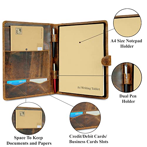 CestAntiQ Full Grain Leather Legal Pad Portfolio Organizer for Work, Brown