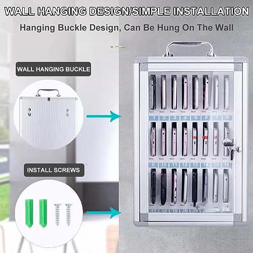 GMTstore 12/24/36/48/60 Slots Cell Phone Cabinet Aluminum Alloy Pocket Chart Storage Locker Box with Portable Handle Key Lock & Handwritten Tags (Color : Silver, Size : 36)