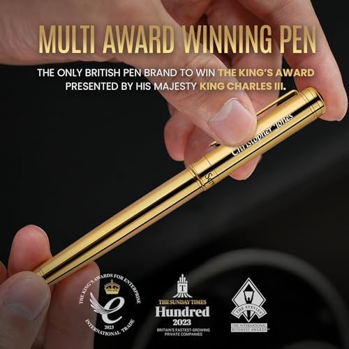 Scriveiner Personalized Gold Rollerball Pen - Stunning Luxury Pen, Real Gold Plating, Schmidt Ink Refill, Best Engraved Roller Ball Gift Set for Men & Women, Custom Name Engraving