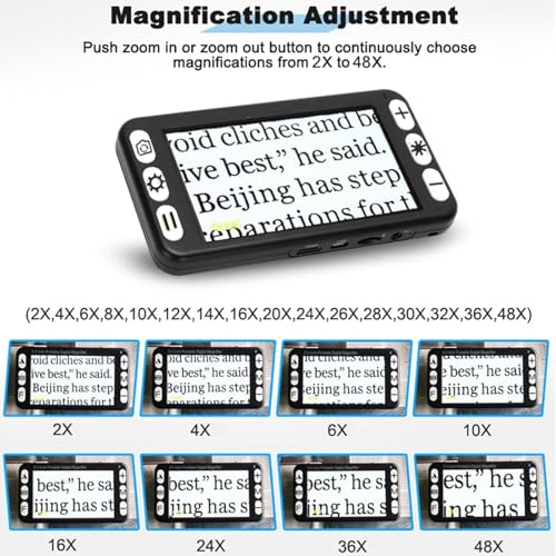 5 Inch Portable Digital Video Magnifier,Handheld Electronic Reading Aid with 2x-48x Zoom,26 Colour Modes,/av Output for Low Vision and Elderly,Black