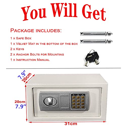 TBLOTYD Safe Box,Electronic Digital Safe Box Security Fireproof Lock Box Home Hotel Security Money Safe with 2 Locking Bolts/Gray/16L ，White-8.5L