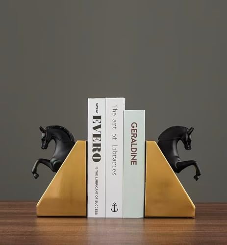 Horse Figurine Bookends, Black and Gold Decorative Set of 2