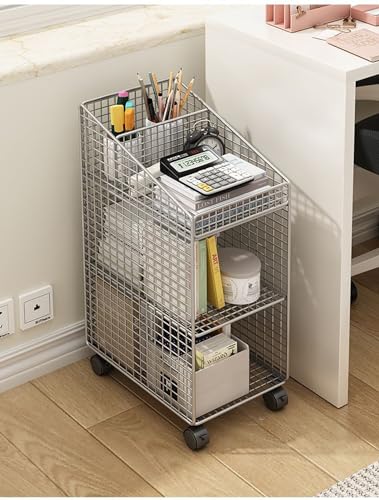 Preferspace Book cartRolling File Cart with Wheels 3 Tier Mobile Bookshelf Metal Movable Bookshelf Cart Thin with Top Divider Design for Office, Classroom,Library, Living Room,Black