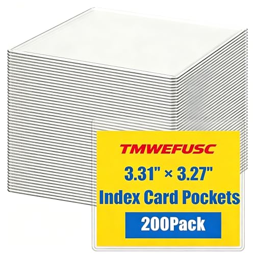 200Pack Self-Adhesive Index Card Pockets Top Open 3.3" x 3.2" Label Pockets