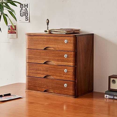 EliteBloom Desktop Organizer Storage Box - Desktop File Cabinet, Desktop Drawer Cabinet with Lock, Wooden File Cabinet, 1/2/3/4 Tier Flat File Cabinet Storage, Desktop Storage Cabin,D-4 Drawer