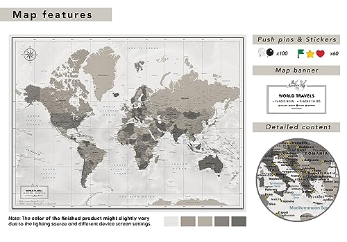 World Travel Wall Map Poster | Push Pin Travel Map Print for Travel Tracking (53 x 40)