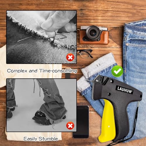 LAUHUW Mini Stitch Gun Kit for Clothes Repair - 0.13" Invisible Stitches with 3000 Fasteners (1500 Black+White), Handheld Sewing Tool for Jeans, Baby Clothes & Travel Emergency Fix (Black) (Black)