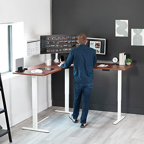 VIVO Dark Walnut 71 x 71 in Corner Standing Desk, DESK-KIT-E3CWD