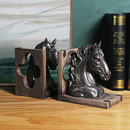 Decorative bookends,Decorative Bookends Classic Horse Head Bookends 1 Pair of Sculptures Decorative Desktop Book Stopper Supports Resin Vintage Bookend for Office Bookshelf Book Ends