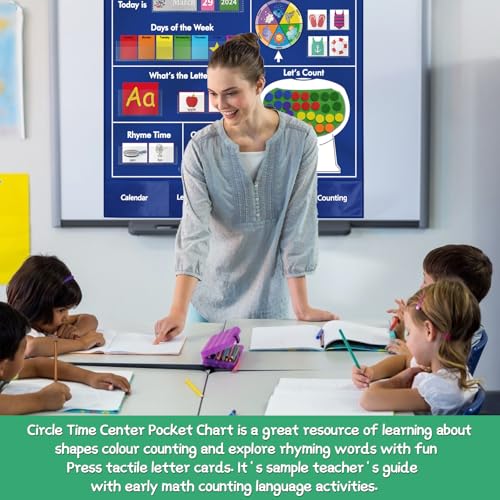 KIKIGOAL Circle Time Center Classroom Pocket Chart Educational Pocket Chart Teaching Materials Learning Calendar Weather Counting Letter Color Shape etc