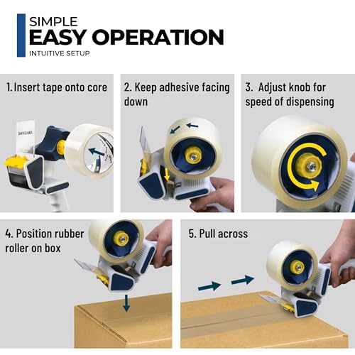 ICO by Excell Safeguard Packing Tape Dispenser, 2 Inch Wide Tape Gun with Pushflap Technology for Effortless Packaging, Box & Carton Sealing, Includes 1 Roll Transparent Tape