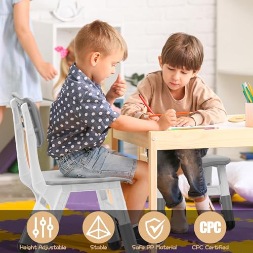 Jojoka Adjustable Kids Chairs 2pcs - 3 Level Height Adjustable Toddler Chair for Ages 3-8 - Ergonomic Backrest, Durable Plastic, Non-Slip Feet - Home, Kindergarten, Classroom & Activities - Dark Gray
