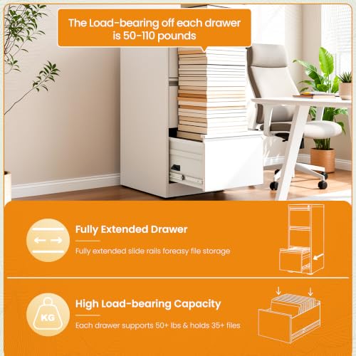 3 Drawer File Cabinet with Lock, Metal Vertical File Cabinets for Home Office, Office Furniture for Organization Hanging Legal/Letter/A4, Office File Cabinet Storage Cabinet, Require Assembly, White