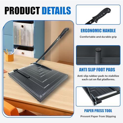 Paper Cutter,21" B3 Stack Paper Trimmer Paper Cutting Board,Heavy Duty Metal Base Paper Slicer with Safety Guard and Blade Lock,12 Sheets Capacity,Guillotine Paper Slicer Cutter for Home, Office
