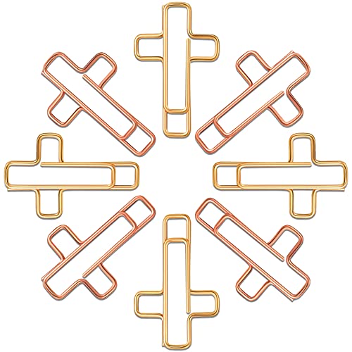 100 Pieces Paper Clips in Gold and Rose Gold Metal Paper Clamps(Cross)