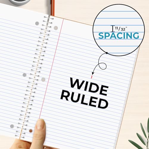 Rosmonde 3 Subject Spiral Notebook, 36 Pack, Wide Ruled Bulk, 150 Sheets
