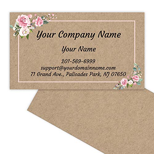 Custom Premium Business Cards, (250pcs to 2,500pcs) - Printed on 16pt(350gsm) or14pt (308gsm) Classic matte paper, Made in The USA (Kraft-Floral)
