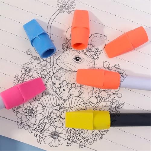 Pencil Top Eraser Caps 150 Pcs 2 in 1 Erasers Pencil Top Protector Caps Creative Chisel Shape Pen Tip Protective Cover Eraser Student Correction Supplies